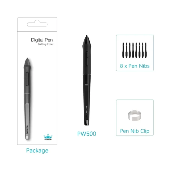 HUION PW500 Battery-free Digital Pen with 8 Nibs for Tablets