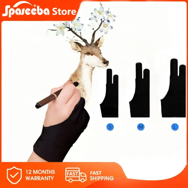 Black Two-Finger Drawing Glove for Graphics Tablets