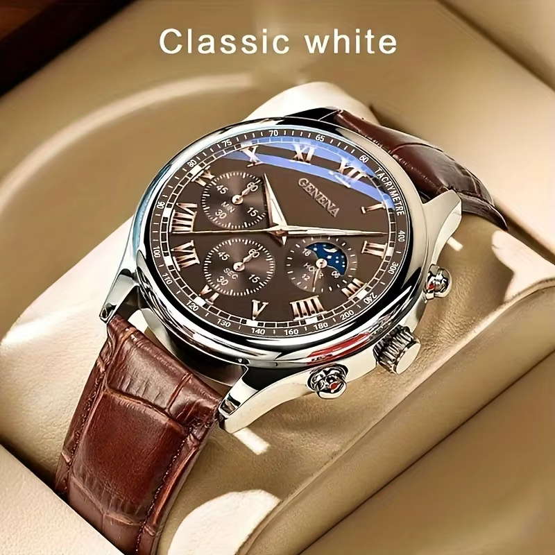 Geneva Men’s Luxury Leather Belt Quartz Watch product image