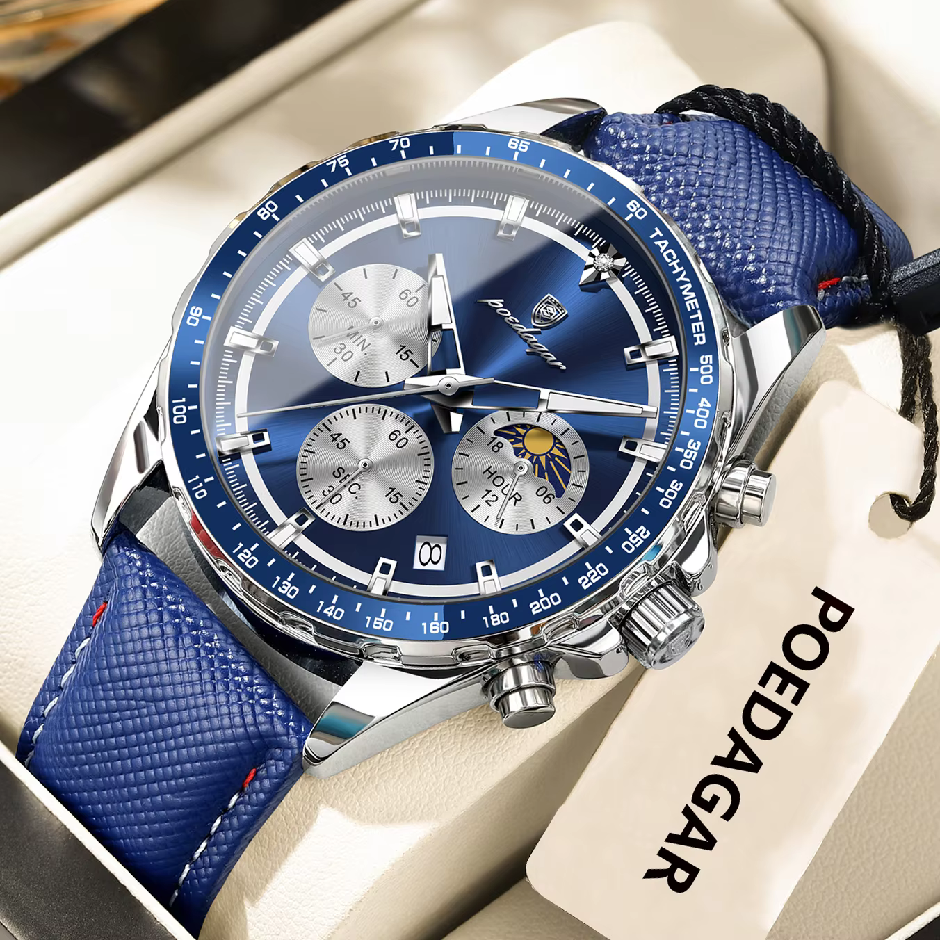 POEDAGAR Men’s Luminous Leather Sport Wristwatch Quartz product image