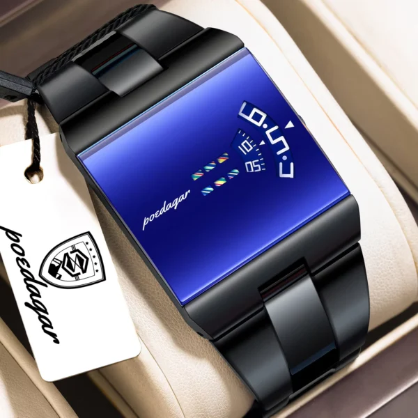POEDAGAR Men's Rectangle Stainless Steel Quartz Watch