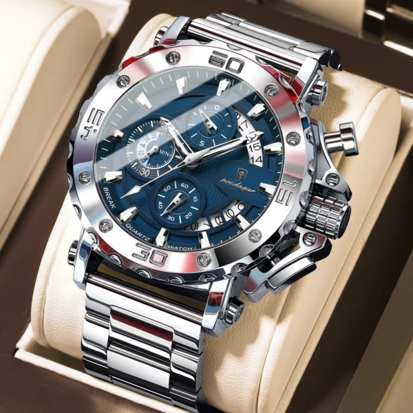 POEDAGAR Luxury Men's Stainless Steel Chronograph Watch