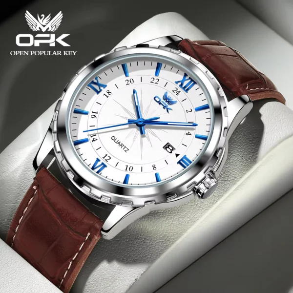 OPK Men's Quartz Watch with Dual Calendar & Steel Band