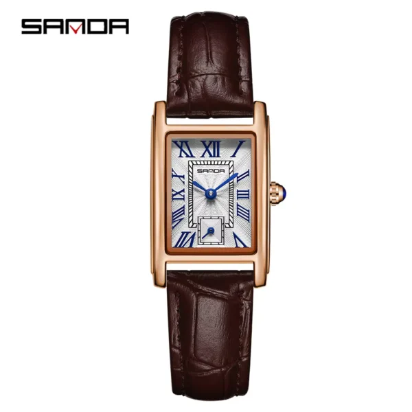 SANDA 1116 Women's Fashion Rectangle Dial Leather Watch