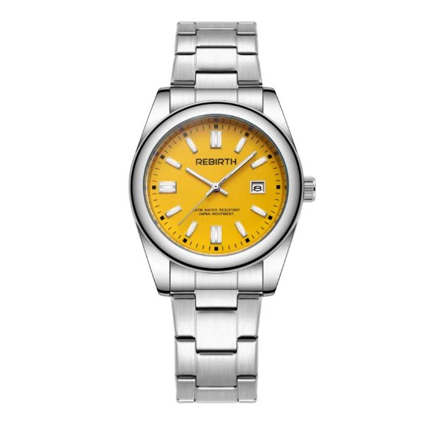 REBIRTH Elegant Stainless Steel Quartz Watch Auto Date