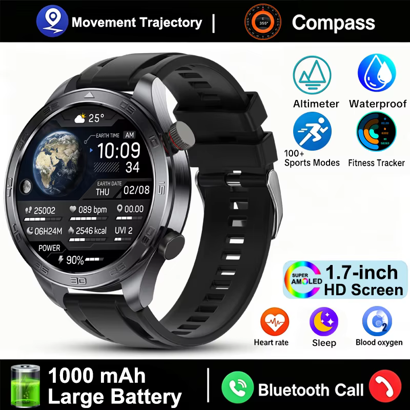 BOXUXING GPS Smart Watch Men 1.7" AMOLED Fitness