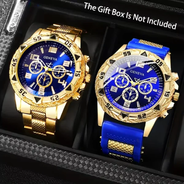 2pcs Men’s Quartz Watches with Silicone Bands Set