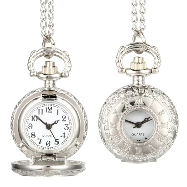 Vintage Alloy Pocket Watch with Roman Numerals and Chain