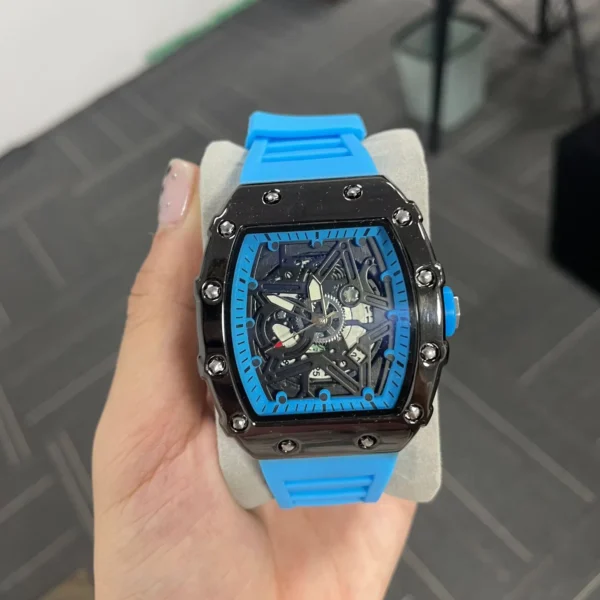 Men's Wine Barrel Quartz Watch with Luminous Silicone Band