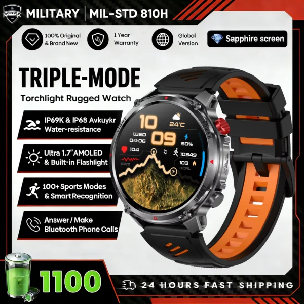 2026 T-Rex3 Ultra 1100mAh Waterproof Military Smartwatch