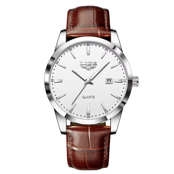 LIGE Mens Fashion Quartz Watch with Leather Strap