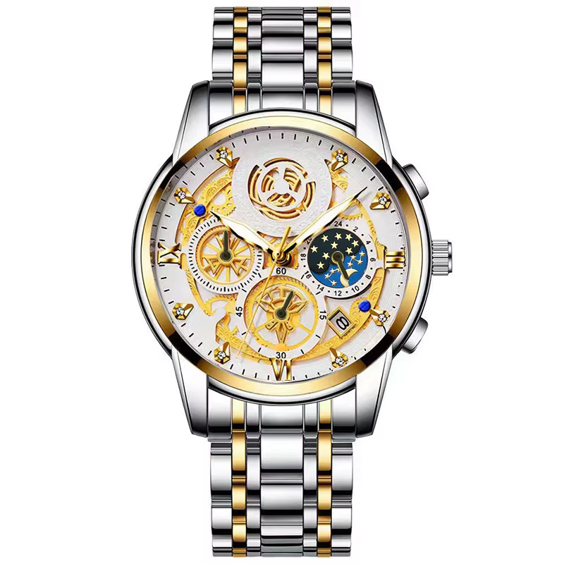 BINBOND Luxury Quartz Men Watch Stainless Steel Strap