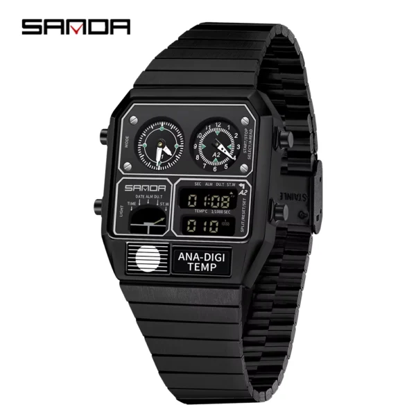 SANDA Men's Square Digital Wristwatch with Steel Band