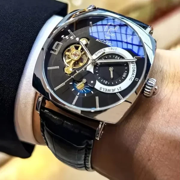 Elegant Men's Vintage Mechanical Leather Strap Watch