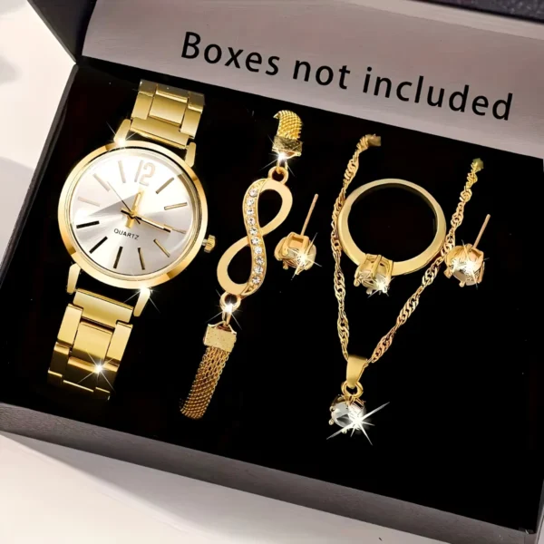 6pcs Women's Quartz Watch and Rhinestone Jewelry Set