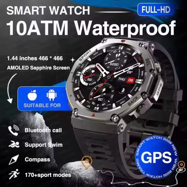 2025 Military Bluetooth Call Smartwatch with GPS Compass