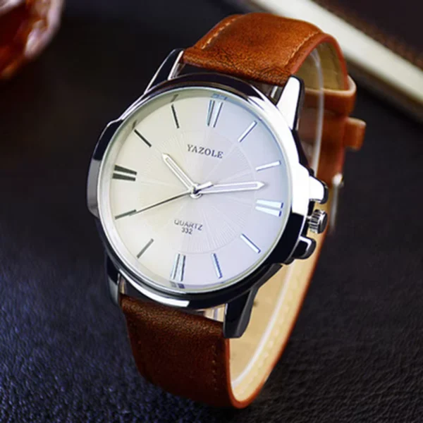 YAZOLE Men's Luxury Blue Glass Roman Leather Watch