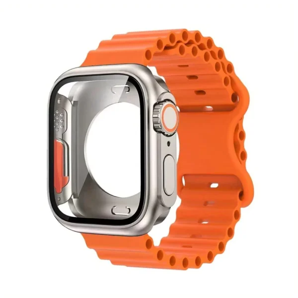 Silicone Strap with Glass Case for Apple Watch Bands