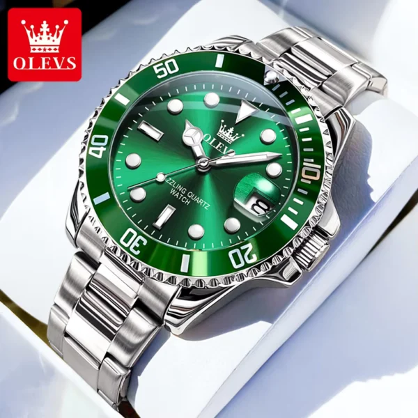 OLEVS 5885 Men's Stainless Steel Green Quartz Watch