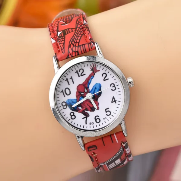 Disney SpiderMan Cartoon Kids Leather Quartz Watch