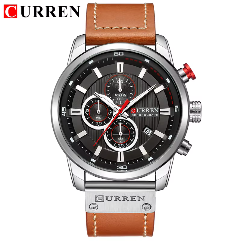 Curren Quartz Men's Chronograph Leather Watch 46mm
