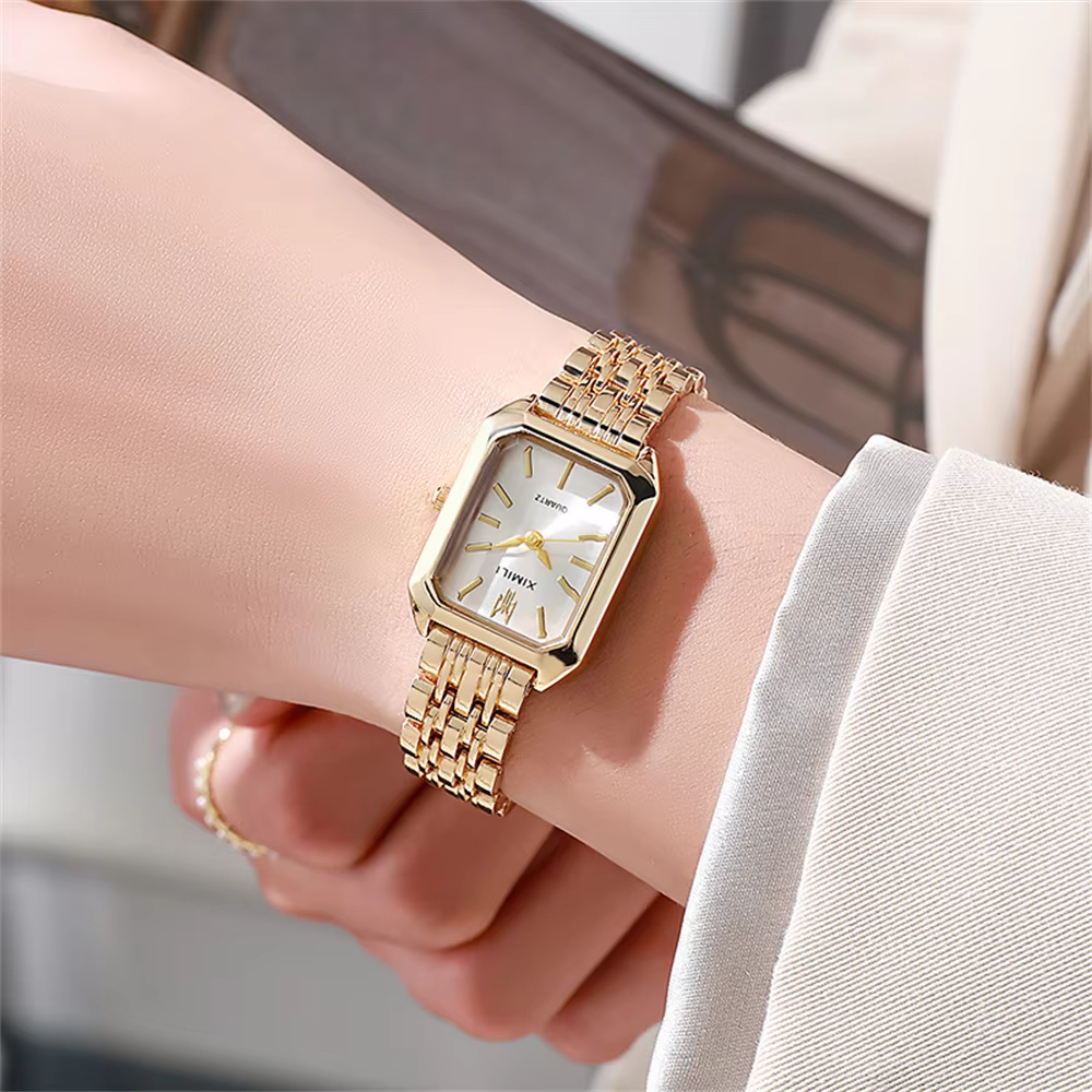 Elegant Women's Square Quartz Watch with Alloy Strap