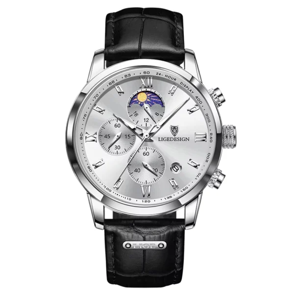 LIGE Luxury Leather Waterproof Chronograph Watch
