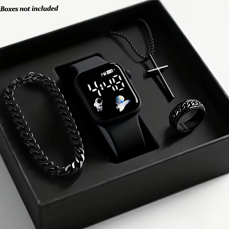 Men’s 4-Piece Accessory Gift Set with Digital Watch & Jewelry product image