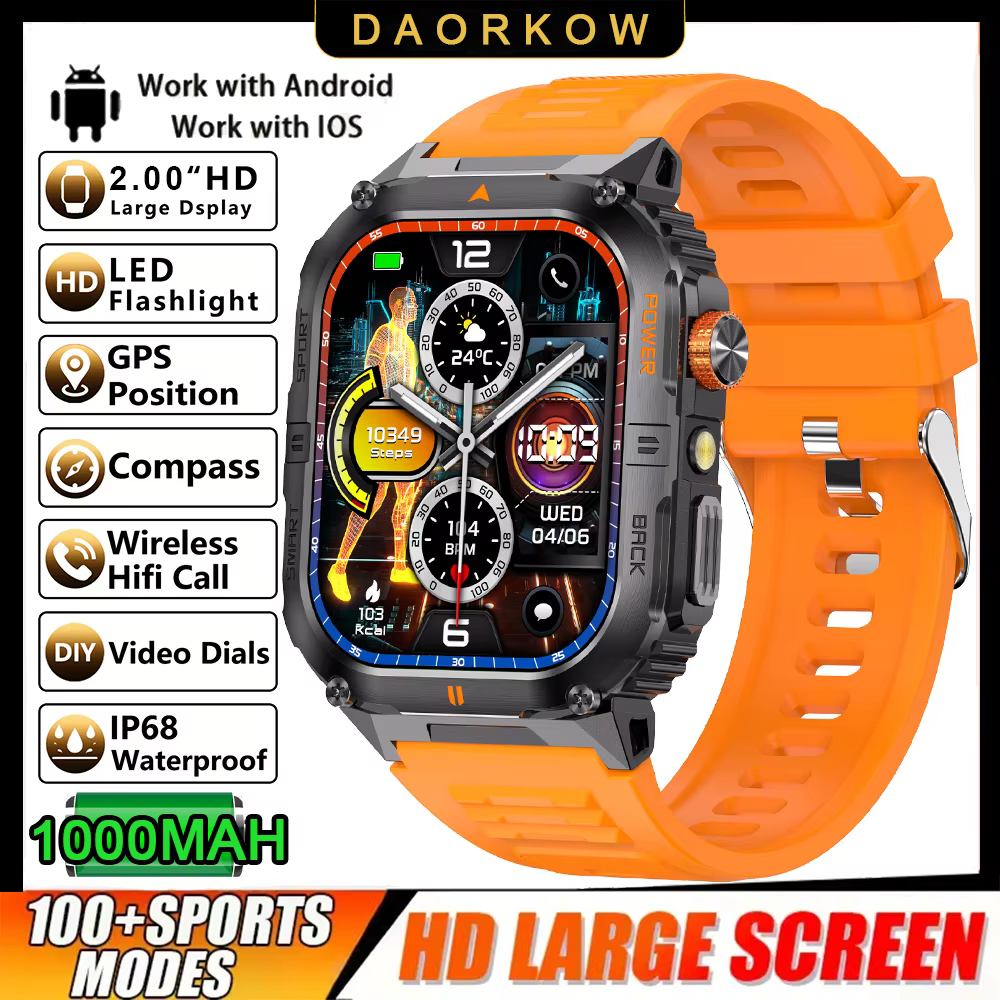 DAORKOW 2026 Military Outdoor Smartwatch 2.01" AMOLED
