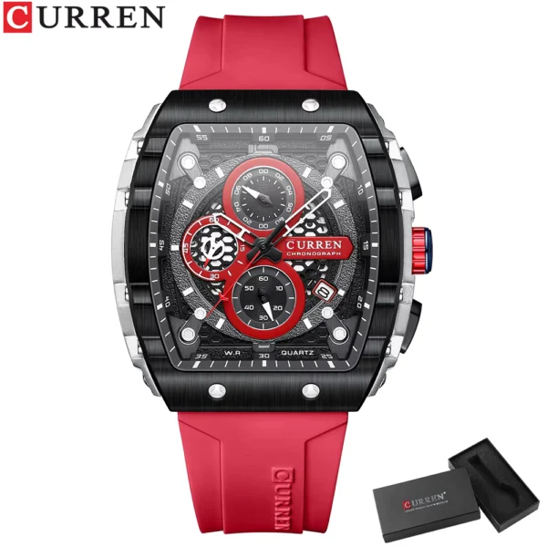 Curren Tonneau Dial Sport Watch with Yellow Silicone Strap