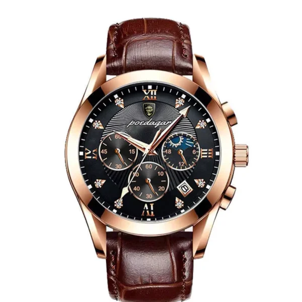 POEDAGAR Men's Luxury Waterproof Luminous Leather Watch