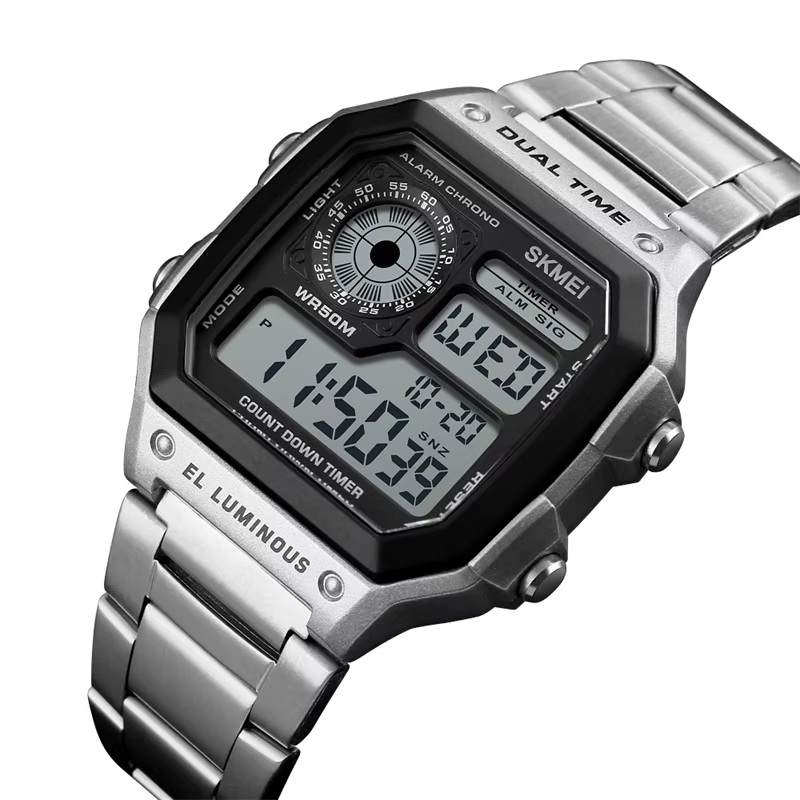 Skmei Men’s Dual Time Zone Digital Sports Watch Stainless Steel product image