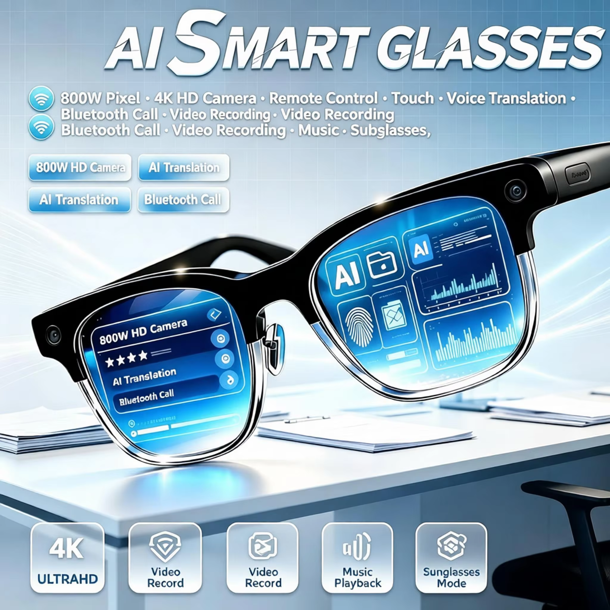 D12 Bluetooth Audio Smart Glasses with 4K Camera