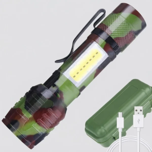 Portable XPE+COB LED Flashlight with Protective Case