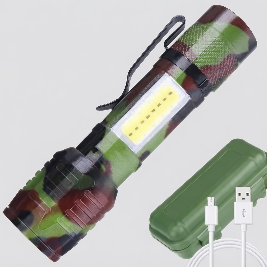 Portable XPE+COB LED Flashlight with Protective Case