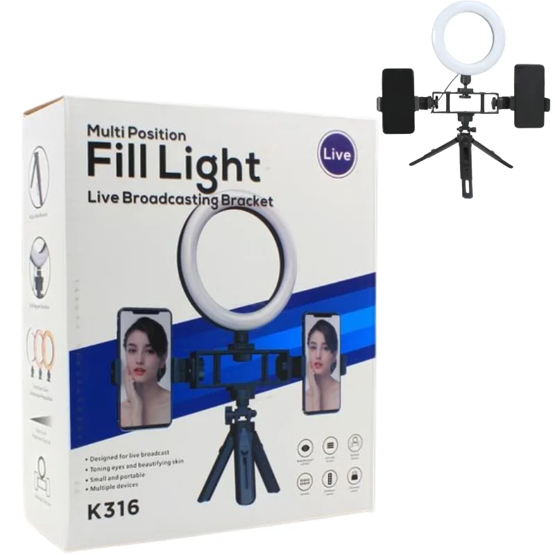 Multi-Position Dual Clip Ring Light with Stand for Phones