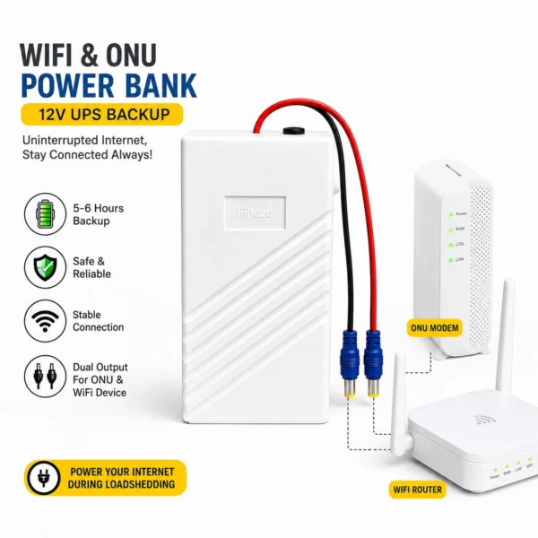 Finezo 12000mAh Mini UPS Power Bank for WiFi Devices