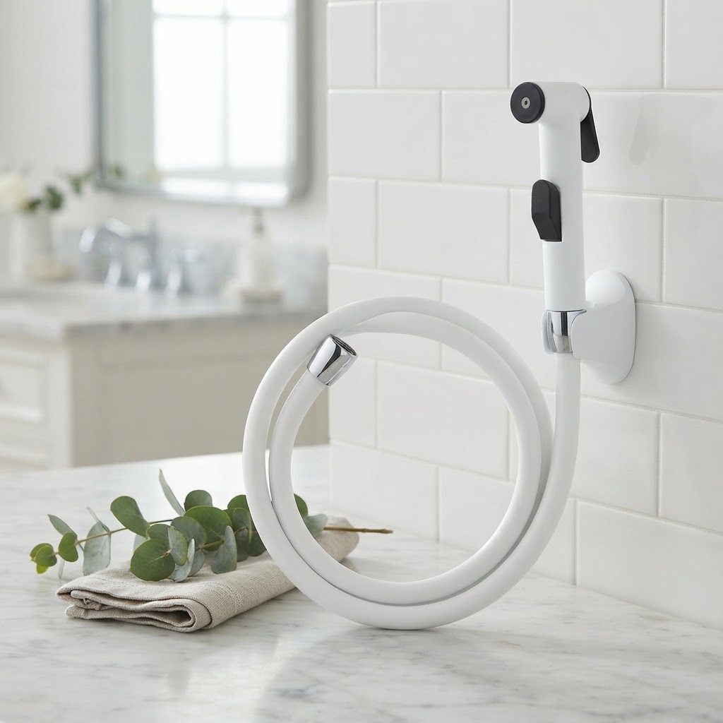 White Plastic Bidet Shower Set Lightweight Handheld Shattaf