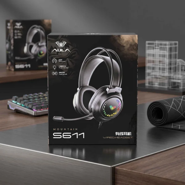 AULA S611 Wired Gaming Headset with Stereo Sound & LED
