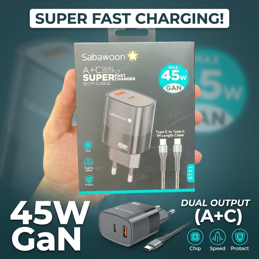 Sabawoon S131 45W GaN Fast Charger Dual Output with Cable