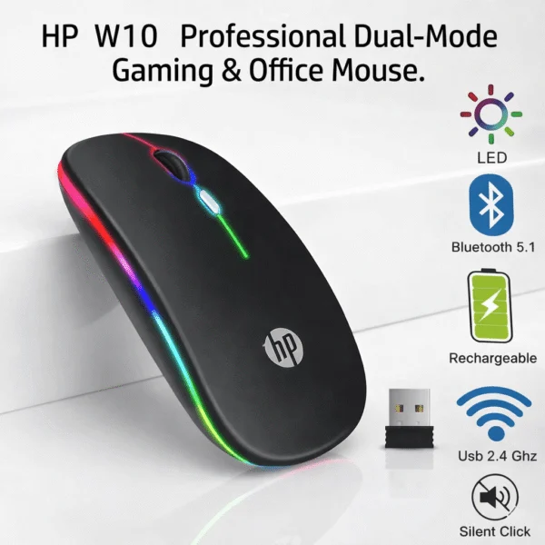 HP W10 RGB Rechargeable Dual-Mode Wireless Mouse