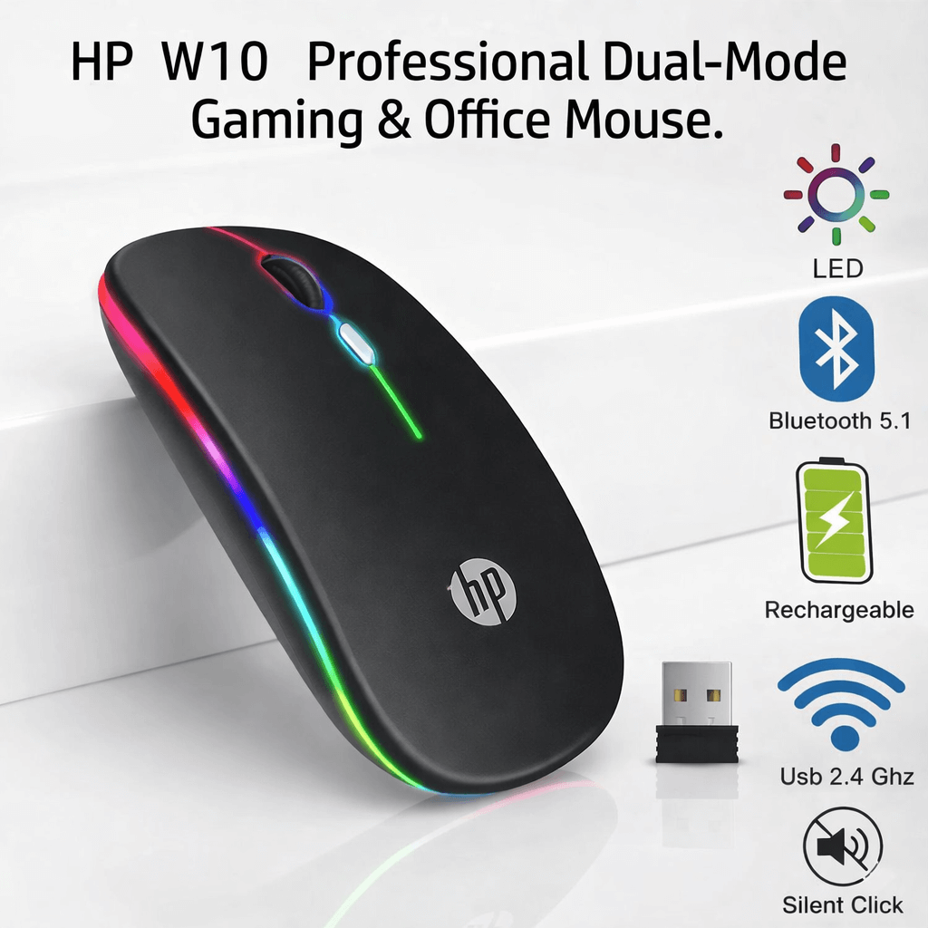 HP W10 RGB Rechargeable Dual-Mode Wireless Mouse