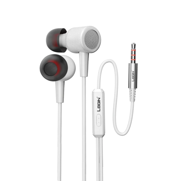 Login Wired Earphones White In-Ear with Mic 3.5mm Jack