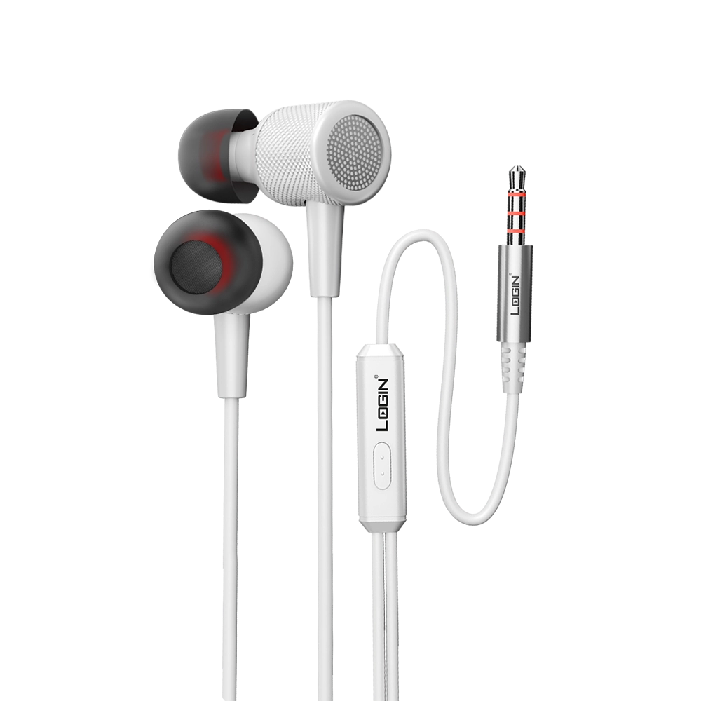 Login Wired Earphones White In-Ear with Mic 3.5mm Jack
