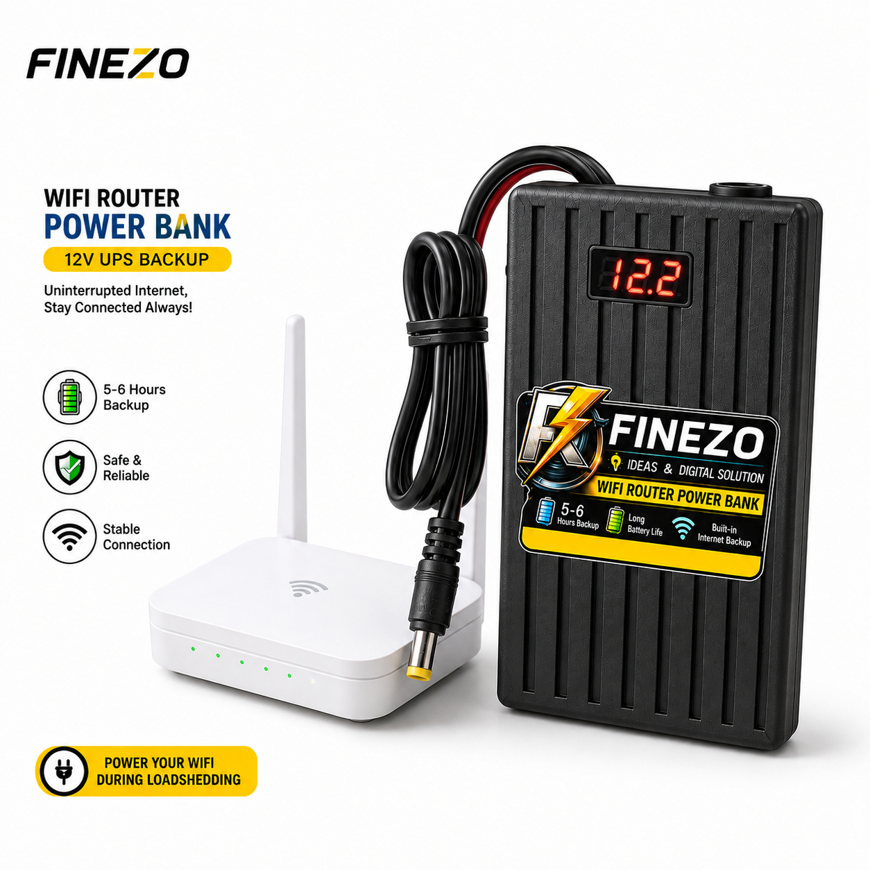 Finezo 12V 6000mAh WiFi Router Power Bank UPS Backup