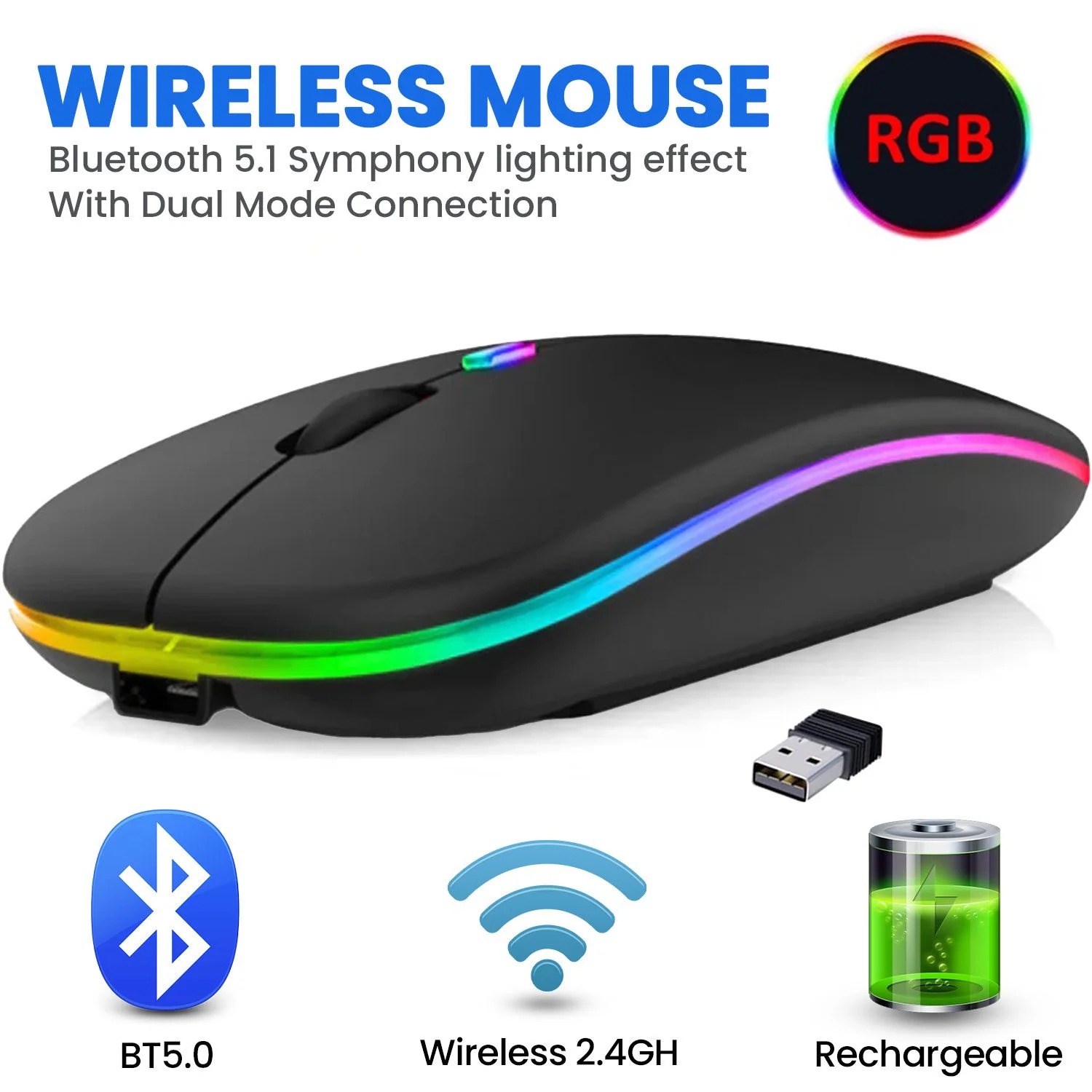 HP W10 Wireless Rechargeable Slim RGB Bluetooth Mouse