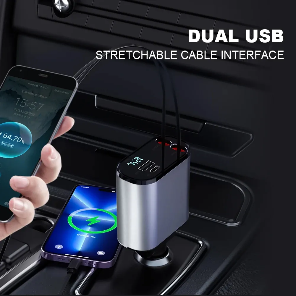 4 in 1 Fast Charging USB-C Car Adapter with Light