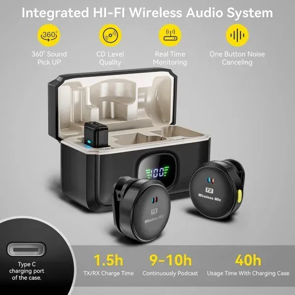 M9 Pro Wireless Noise Cancelling Microphone for Streaming