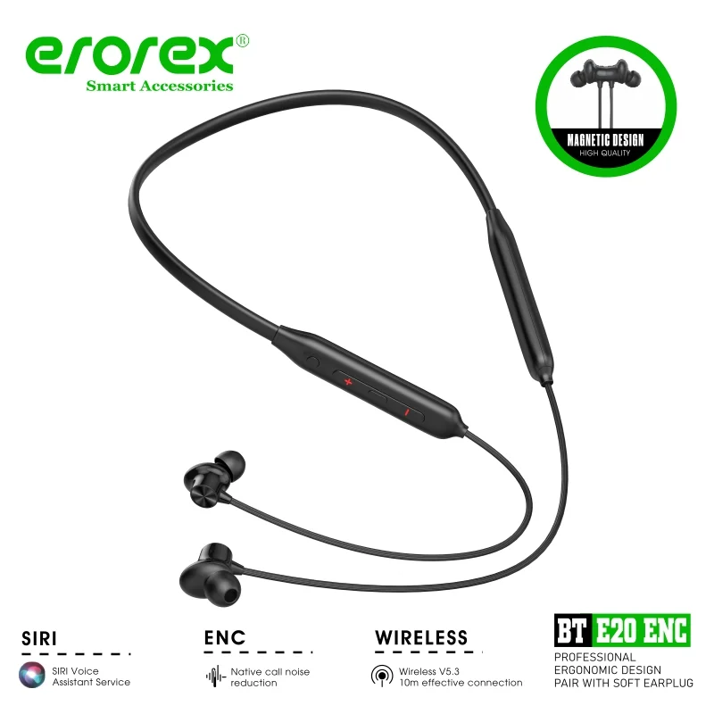 BT-E20 ENC Bluetooth 5.3 Neckband Wireless Earphones