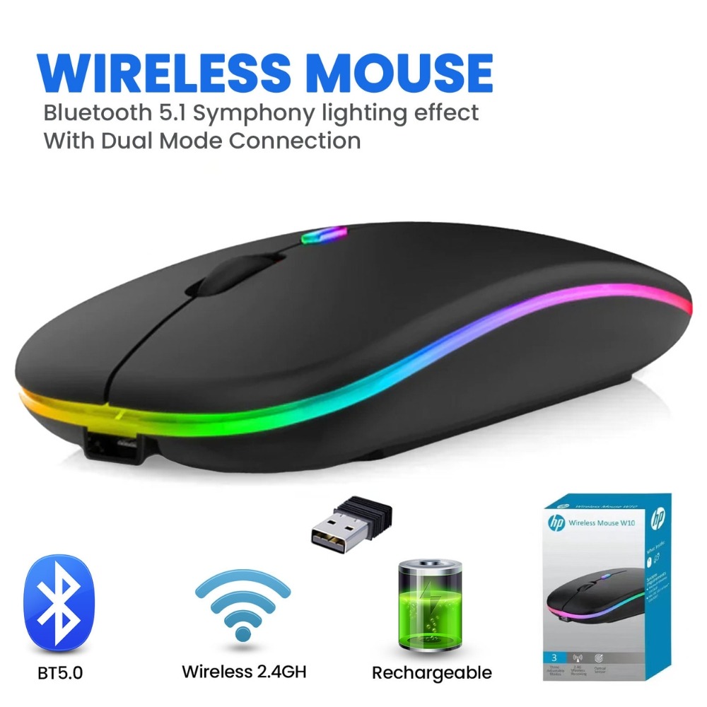 HP W10 Slim Silent Wireless Mouse with Ergonomic Design